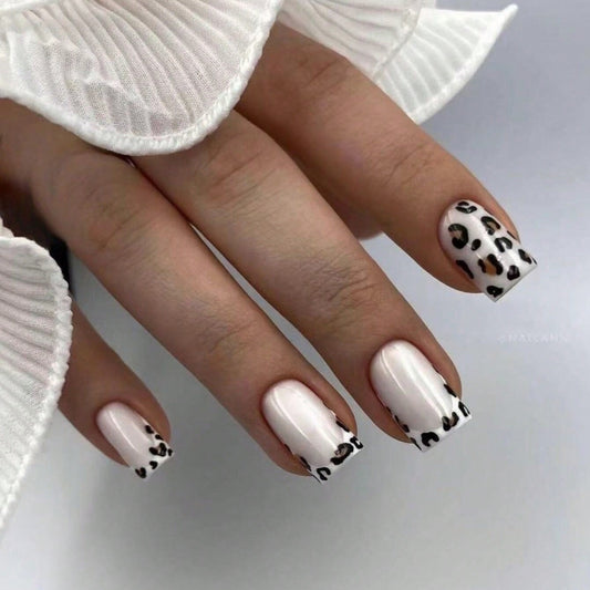 Aurora French Leopard Print Mid-length Manicure Sweet Cool Girl Wearable Fake Nails